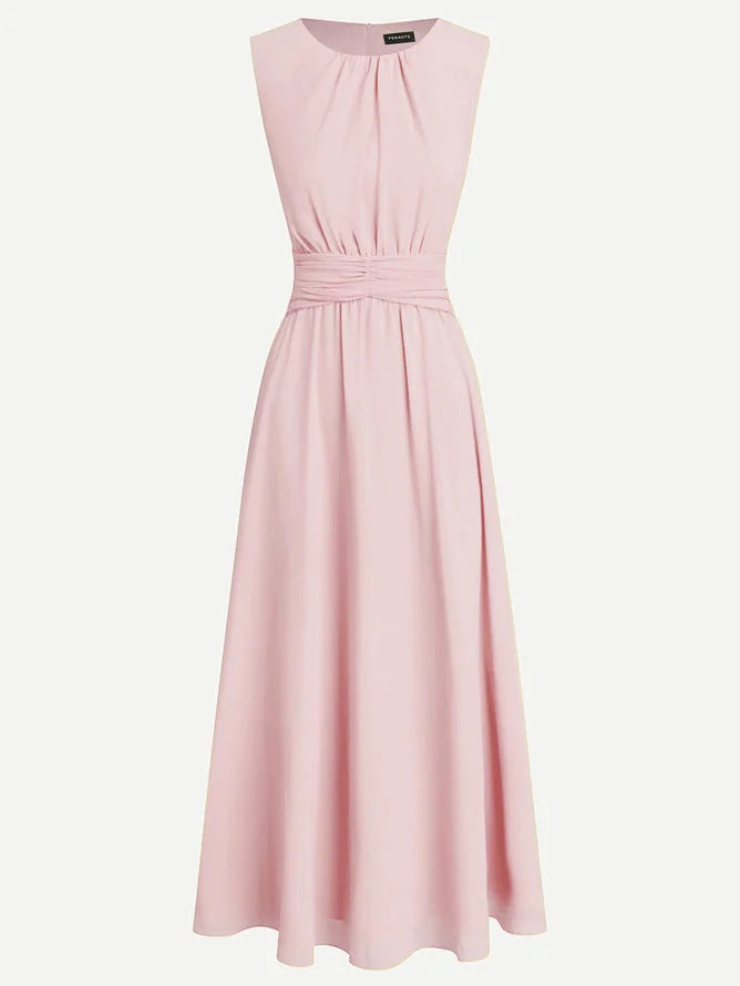 Ruched Chiffon Sleeveless A-Line Maxi Dress