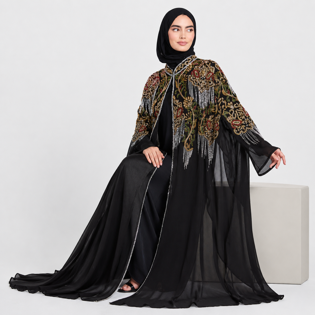 Luxury Embellished Abaya – Black Pearl