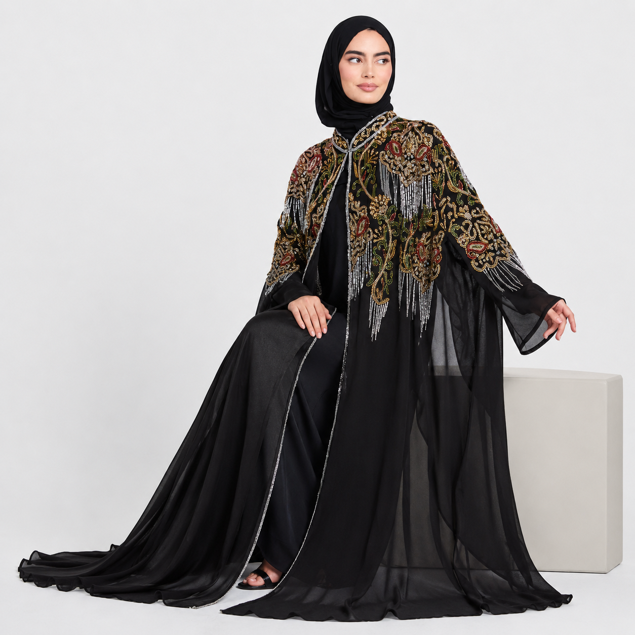 Luxury Embellished Abaya – Black Pearl