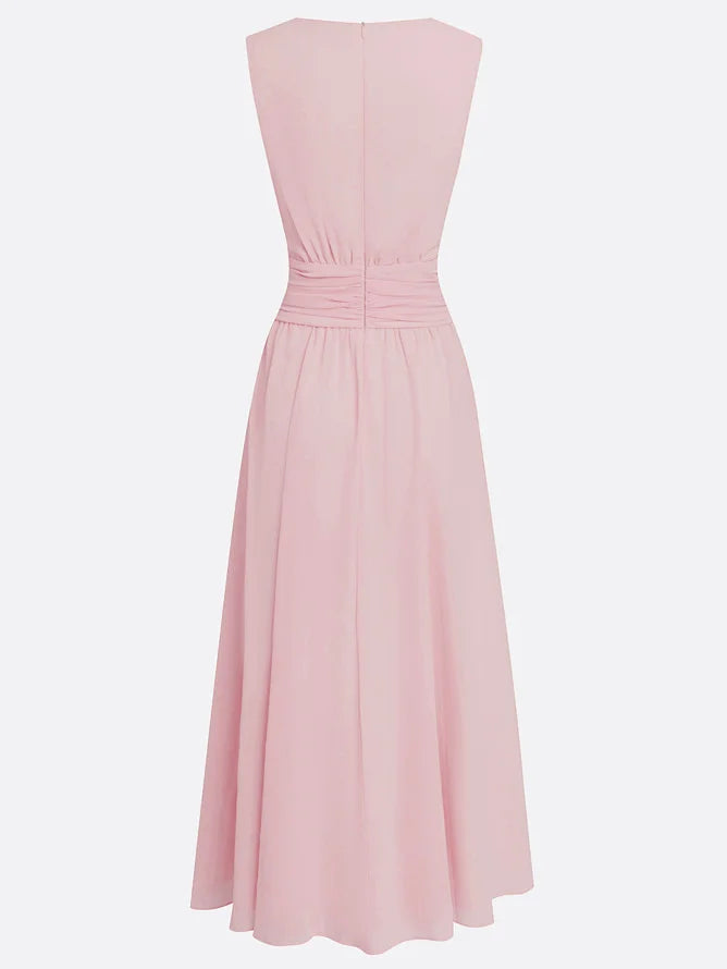 Ruched Chiffon Sleeveless A-Line Maxi Dress