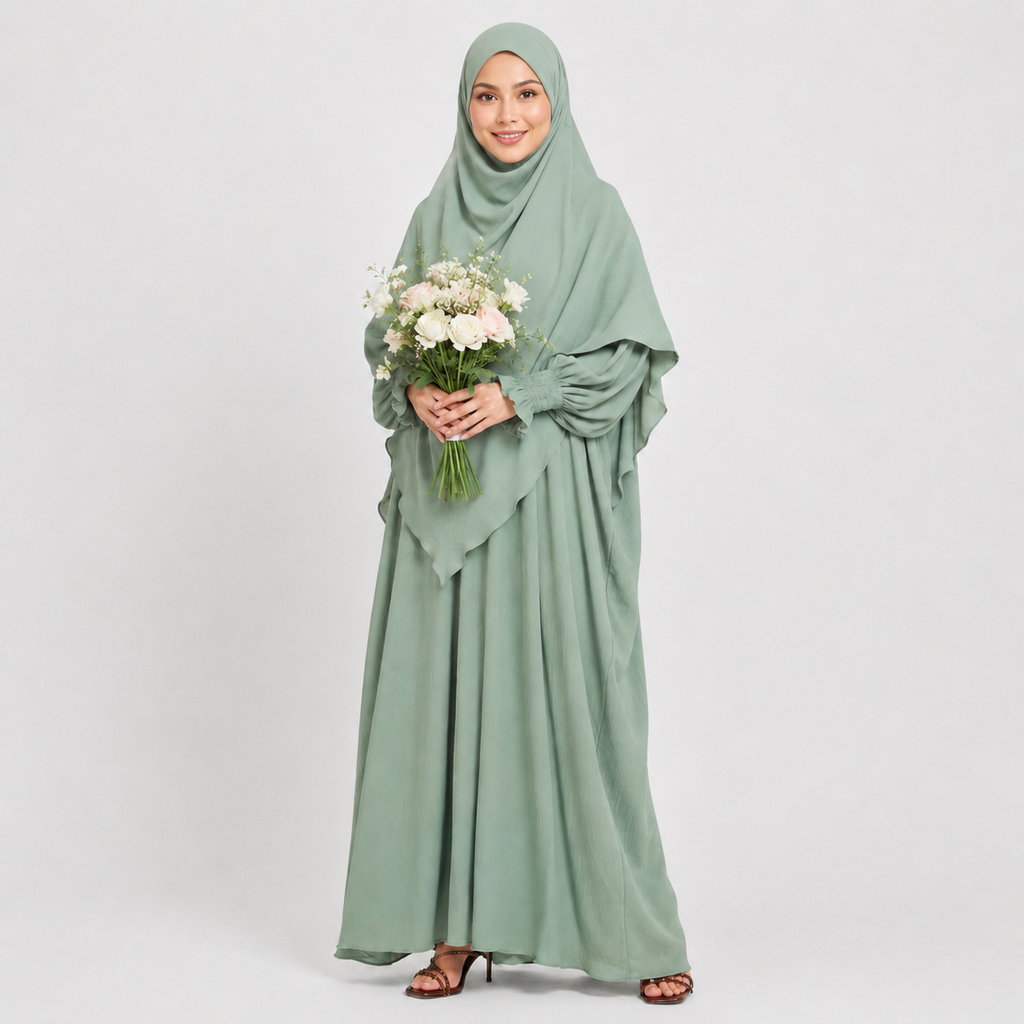 Pistachio Abaya and Two-Layer Khimar Set