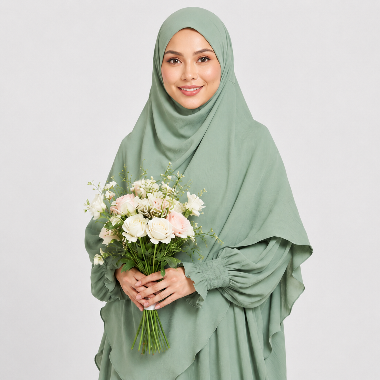 Pistachio Abaya and Two-Layer Khimar Set