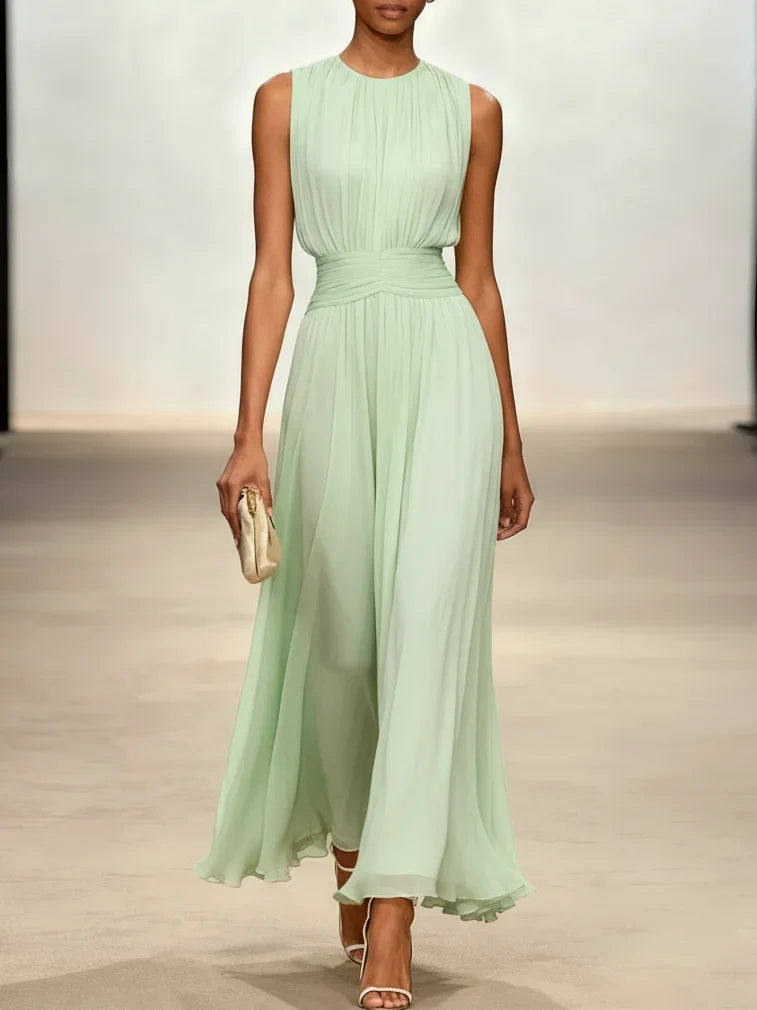 Ruched Chiffon Sleeveless A-Line Maxi Dress