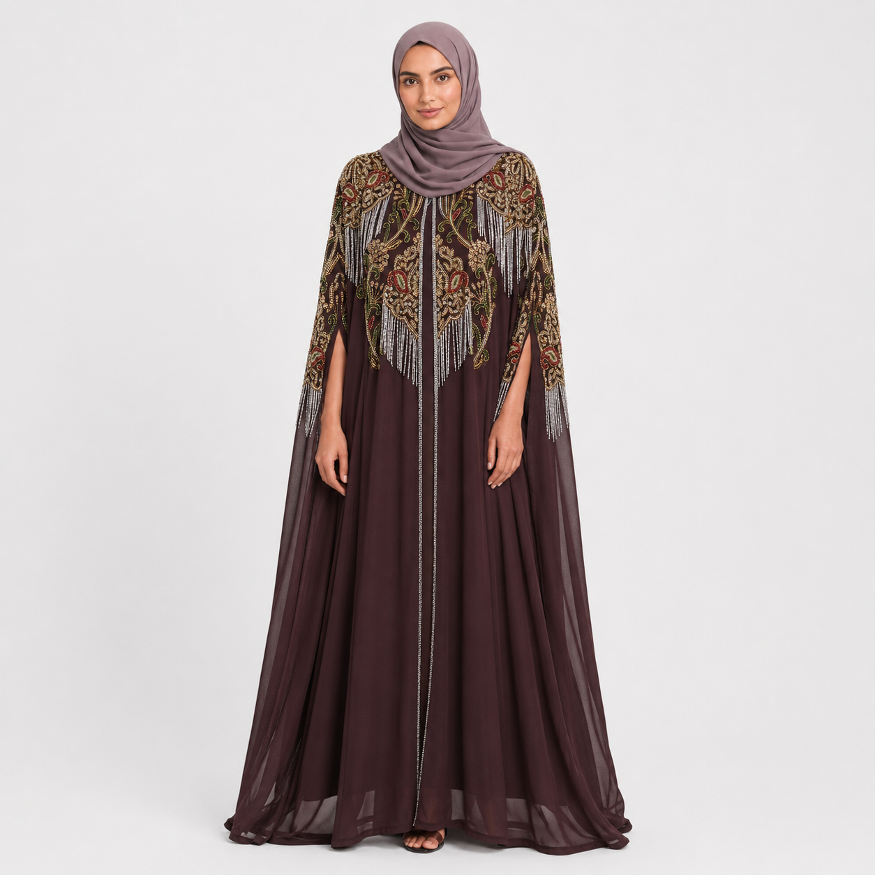 Luxury Embellished Cape – Brown Mahogany