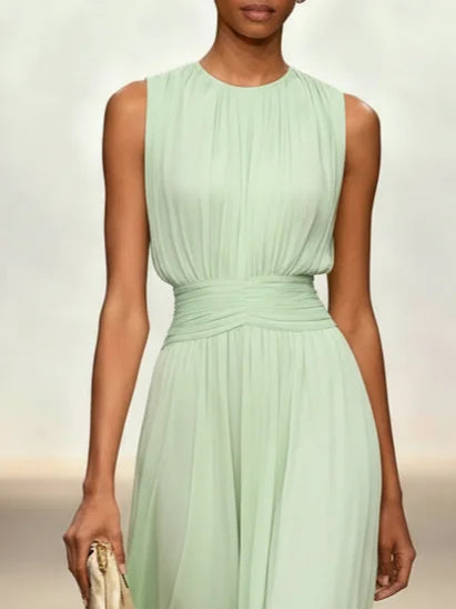 Ruched Chiffon Sleeveless A-Line Maxi Dress