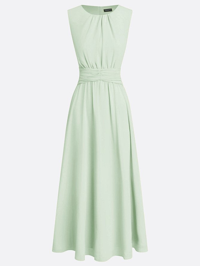 Ruched Chiffon Sleeveless A-Line Maxi Dress