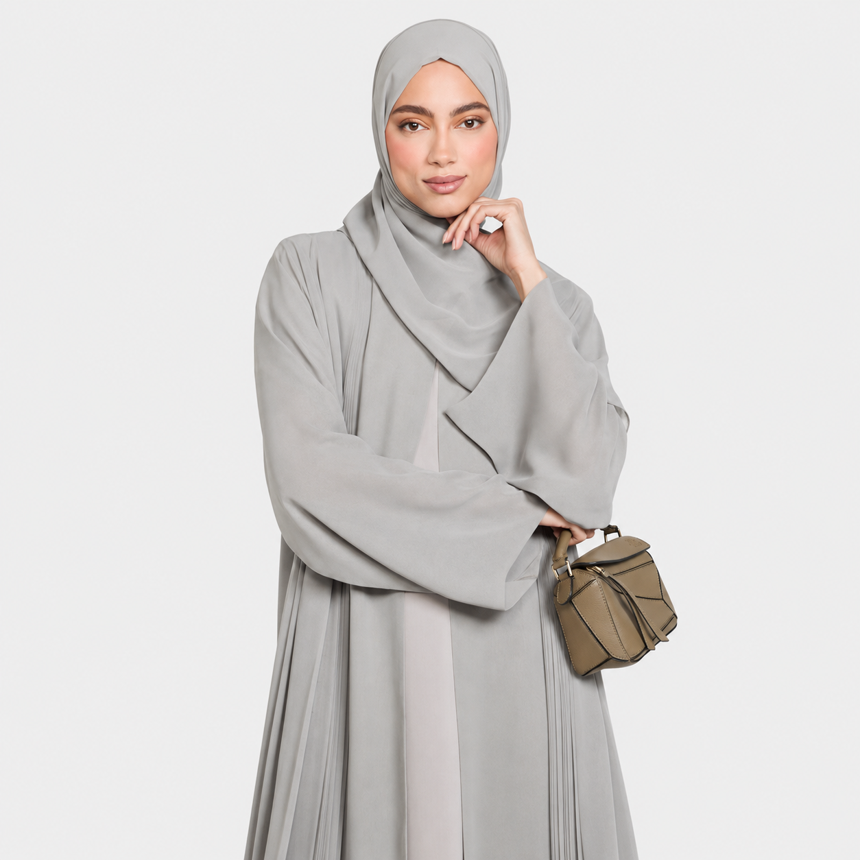 Chiffon Pleated Open Abaya – Smoked Gray