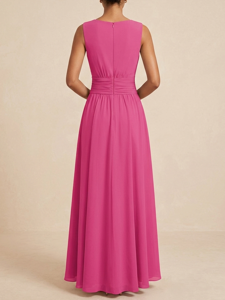 Ruched Chiffon Sleeveless A-Line Maxi Dress