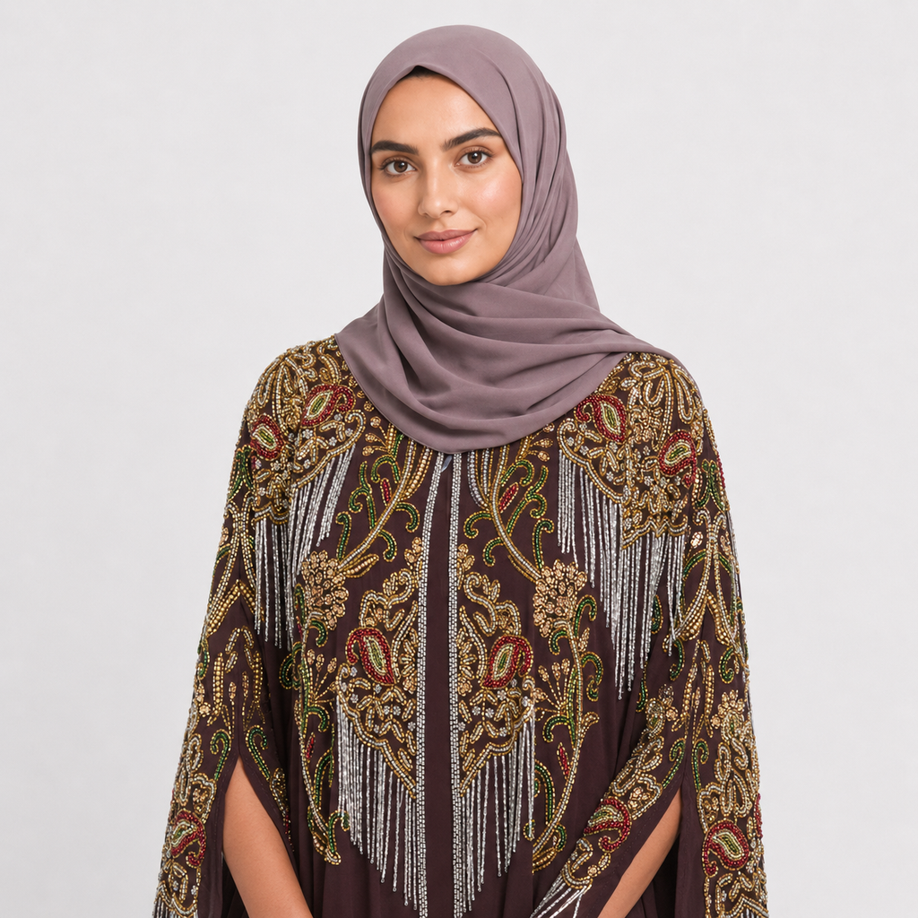 Luxury Embellished Cape – Brown Mahogany