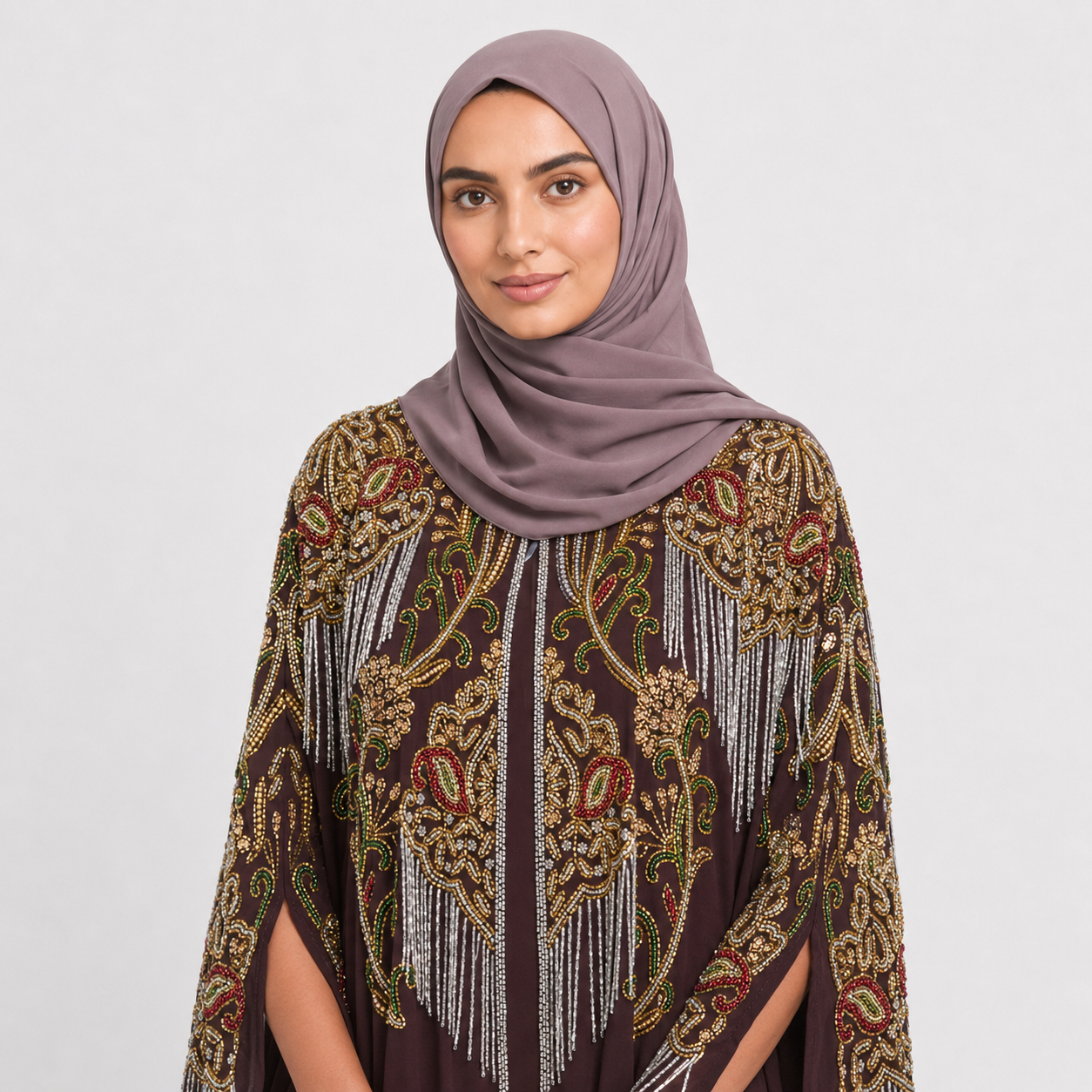 Luxury Embellished Cape – Brown Mahogany