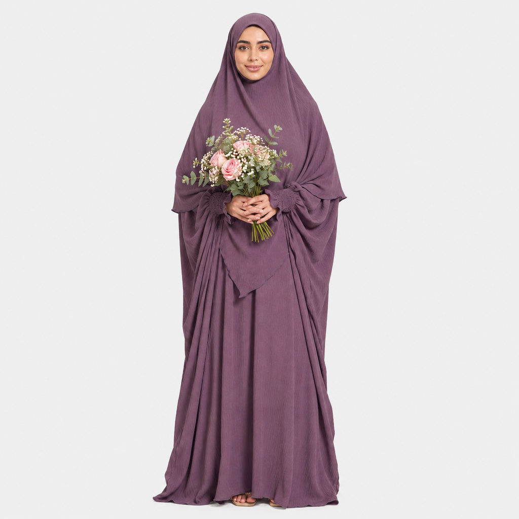 Purple Abaya and Two-Layer Khimar Set