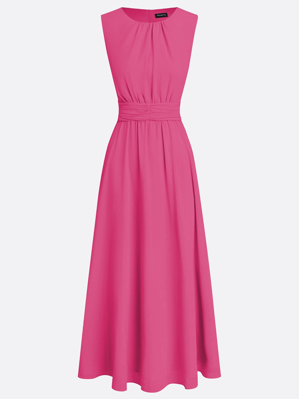 Ruched Chiffon Sleeveless A-Line Maxi Dress