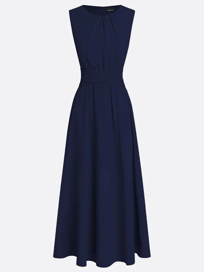 Ruched Chiffon Sleeveless A-Line Maxi Dress