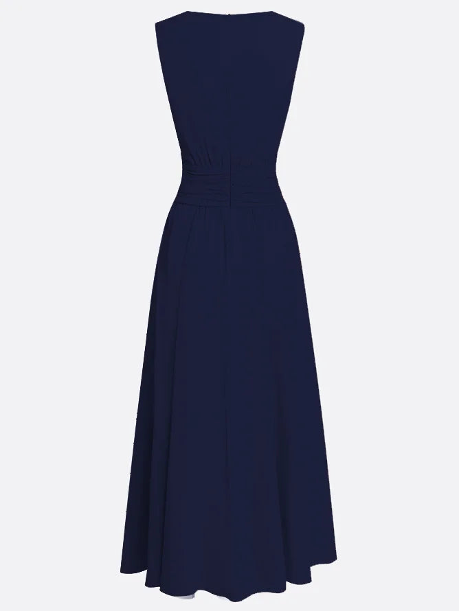 Ruched Chiffon Sleeveless A-Line Maxi Dress