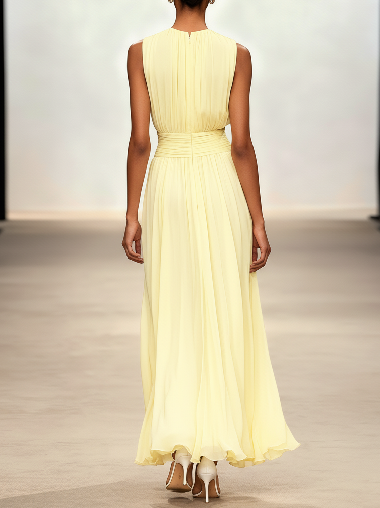 Ruched Chiffon Sleeveless A-Line Maxi Dress