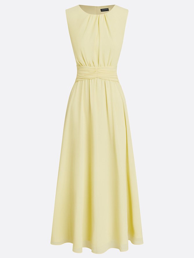 Ruched Chiffon Sleeveless A-Line Maxi Dress