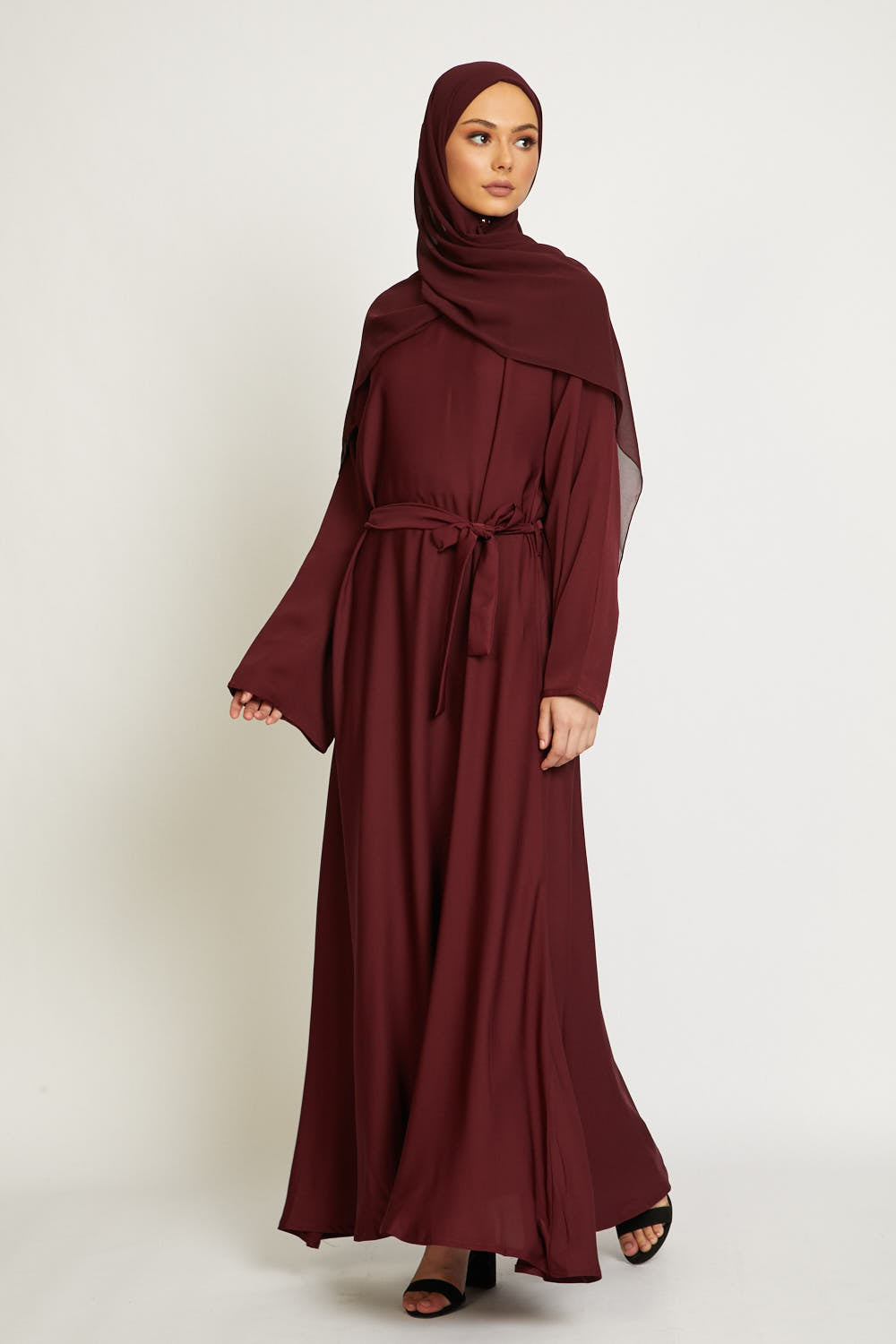 Elegant Deep Red Umbrella Cut Abaya