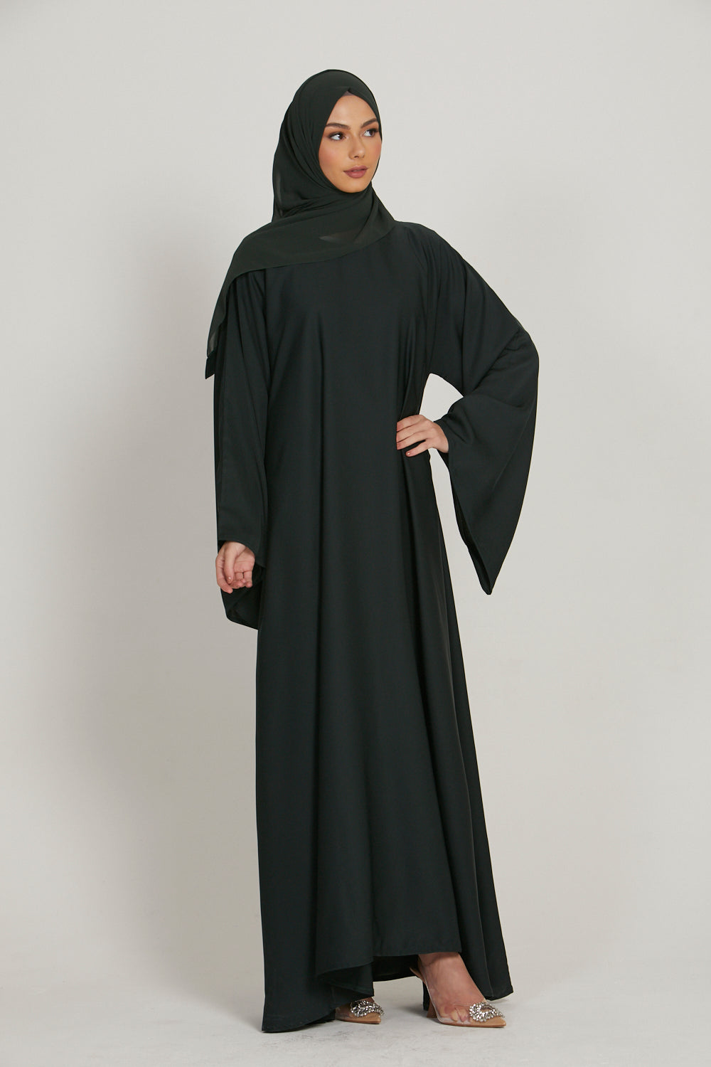 Flared Sleeve Umbrella Cut Abaya Set with Hijab & Belt