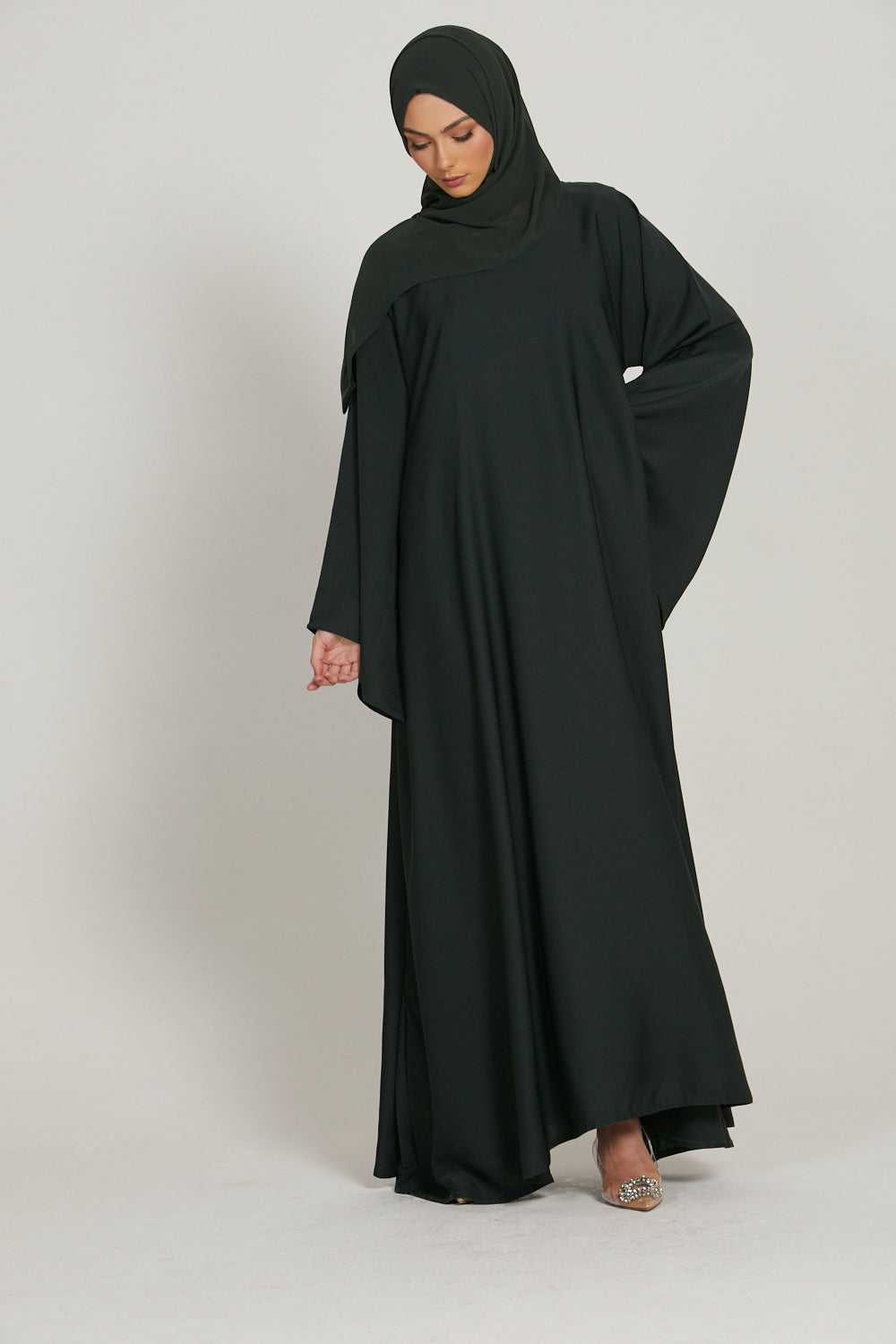 Flared Sleeve Umbrella Cut Abaya Set with Hijab & Belt