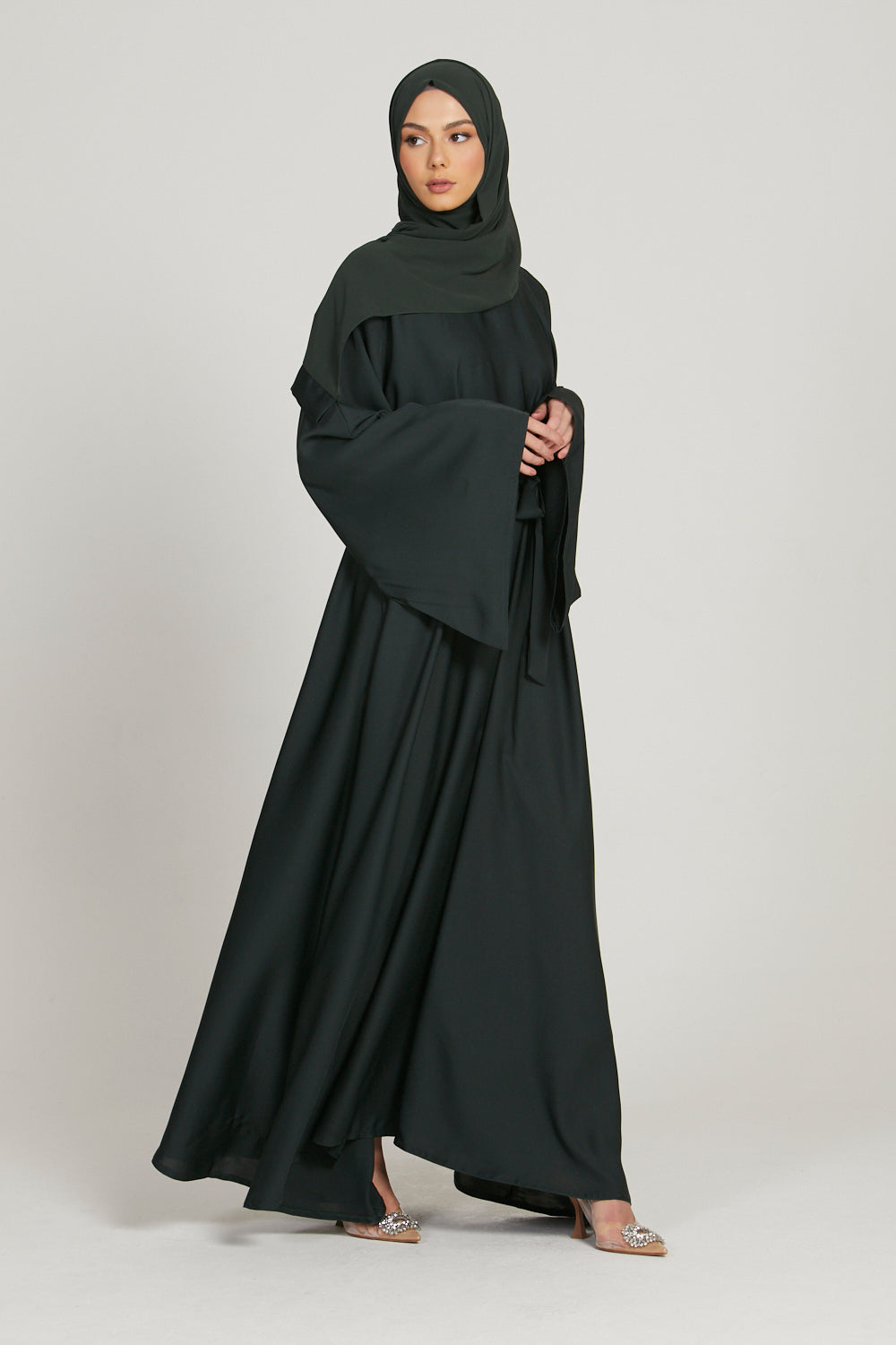 Flared Sleeve Umbrella Cut Abaya Set with Hijab & Belt