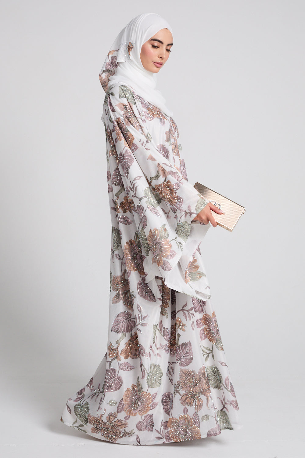 Floral Grace Embellished Open Abaya