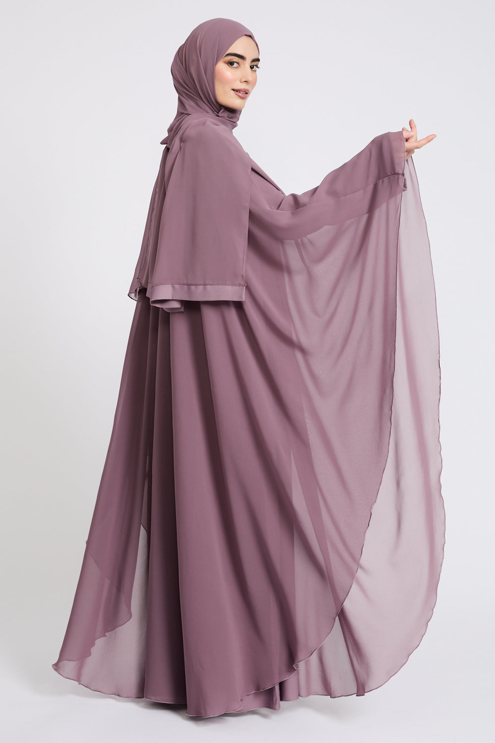 Closed Butterfly Cut Overlay Abaya – Mauve