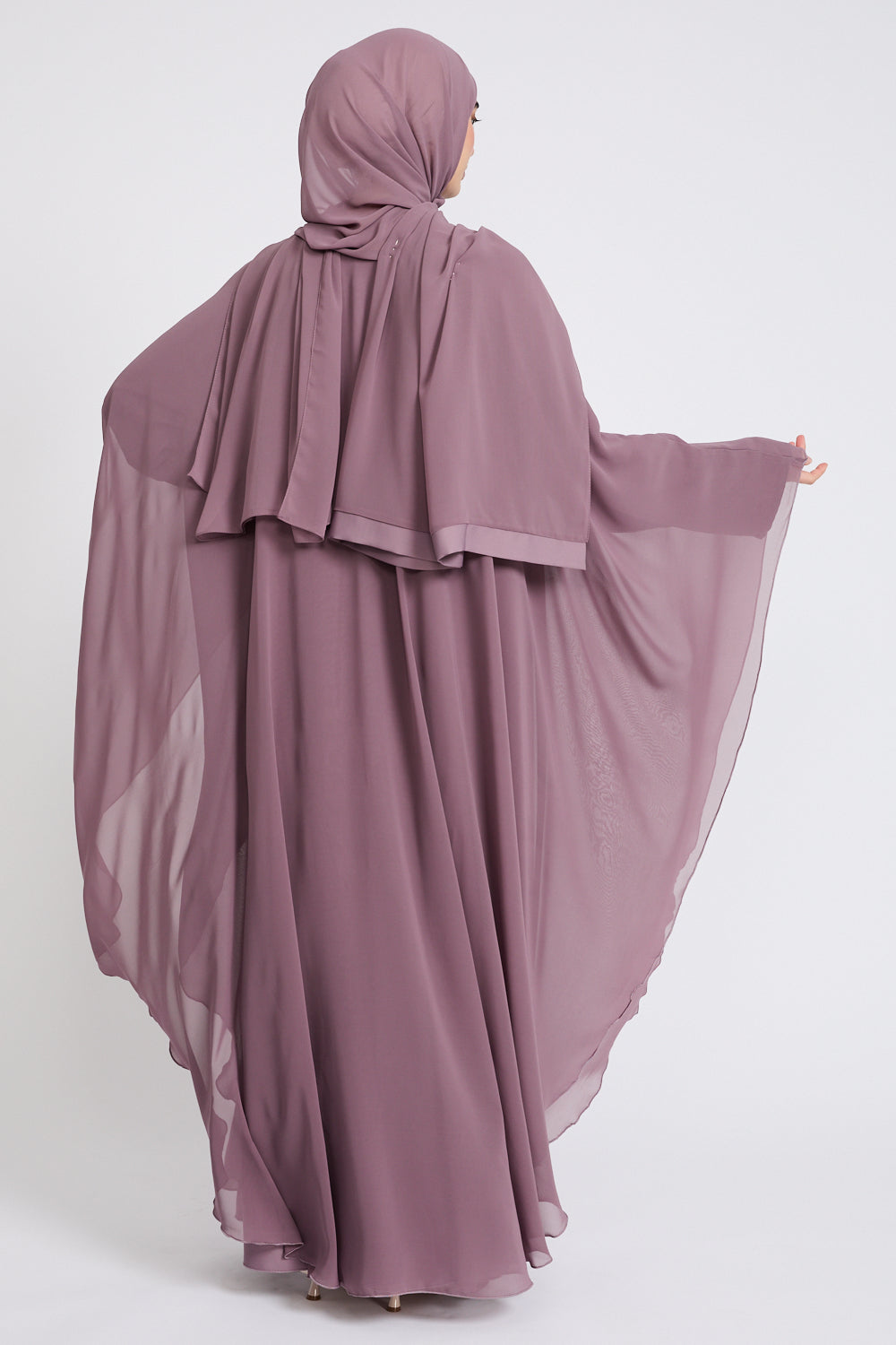 Closed Butterfly Cut Overlay Abaya – Mauve