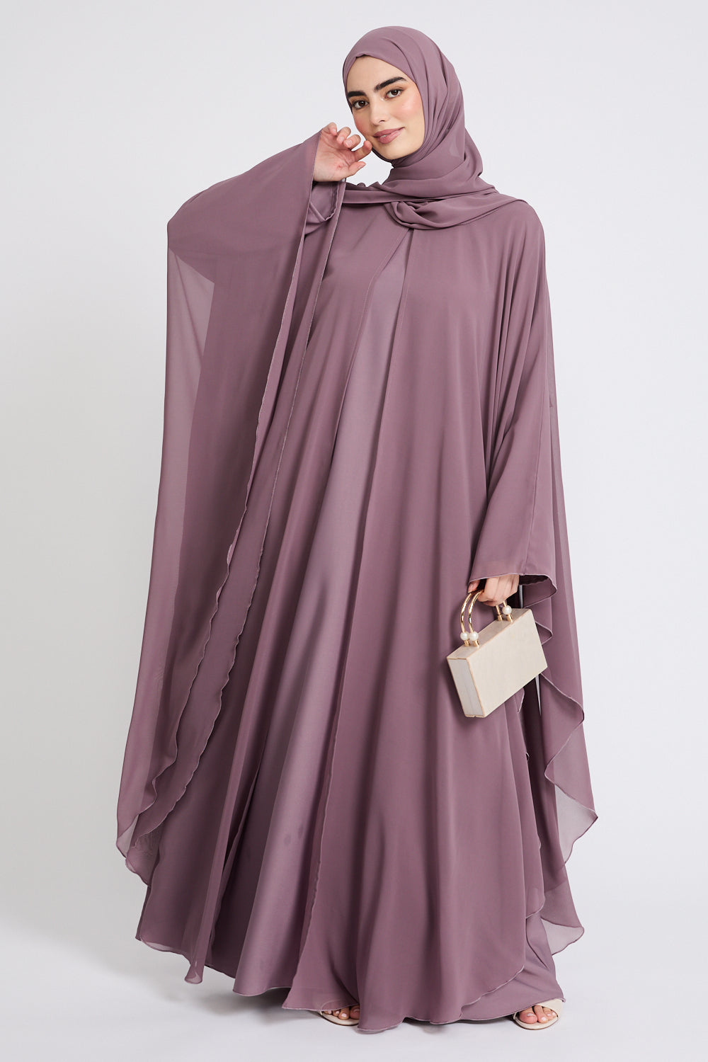 Closed Butterfly Cut Overlay Abaya – Mauve
