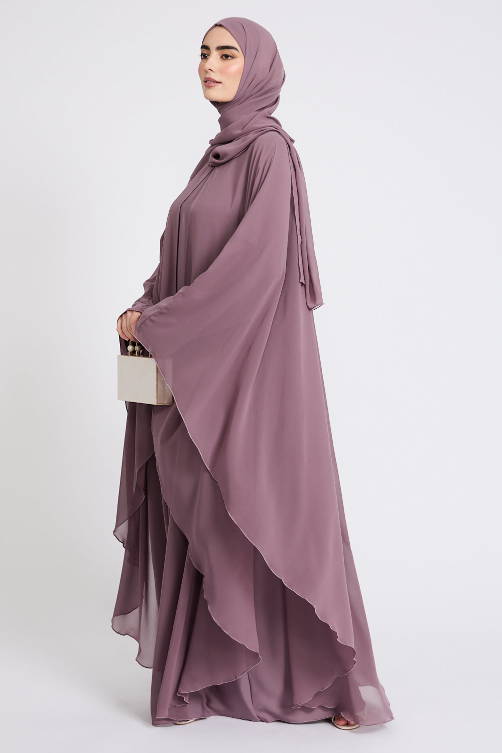 Closed Butterfly Cut Overlay Abaya – Mauve