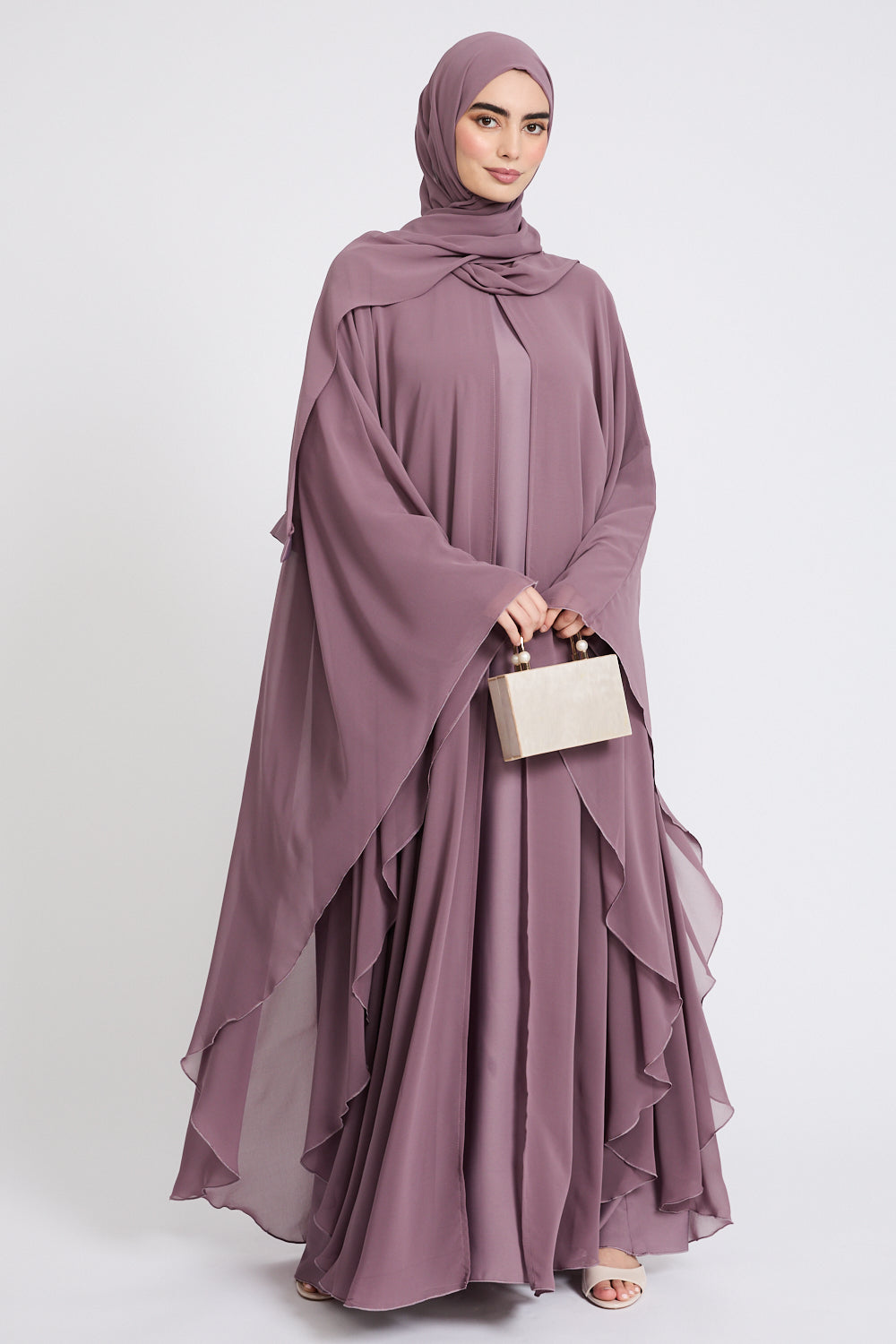 Closed Butterfly Cut Overlay Abaya – Mauve