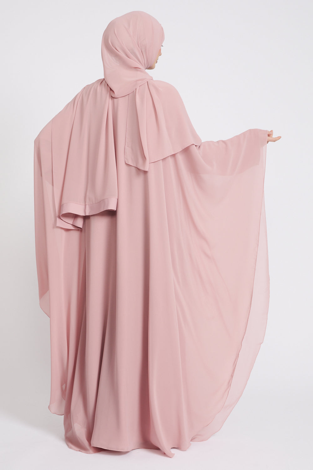Closed Abaya with Butterfly Cut Chiffon - Baby Pink