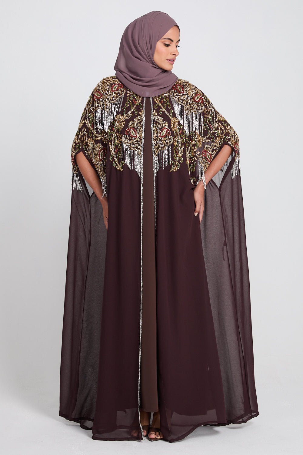 Luxury Embellished Cape – Brown Mahogany