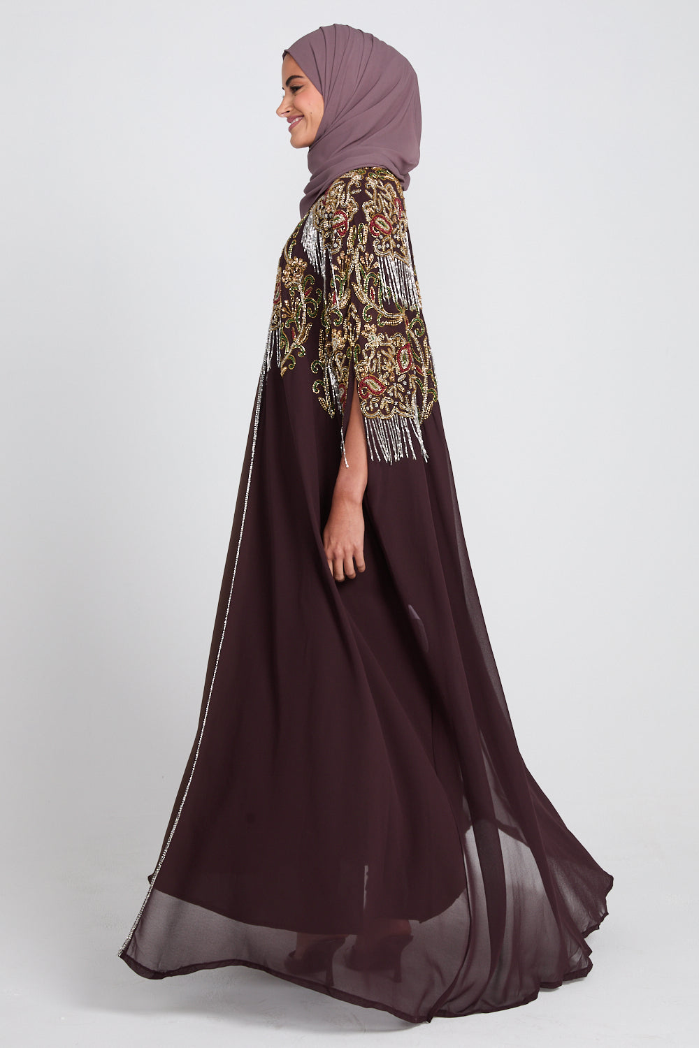 Luxury Embellished Cape – Brown Mahogany