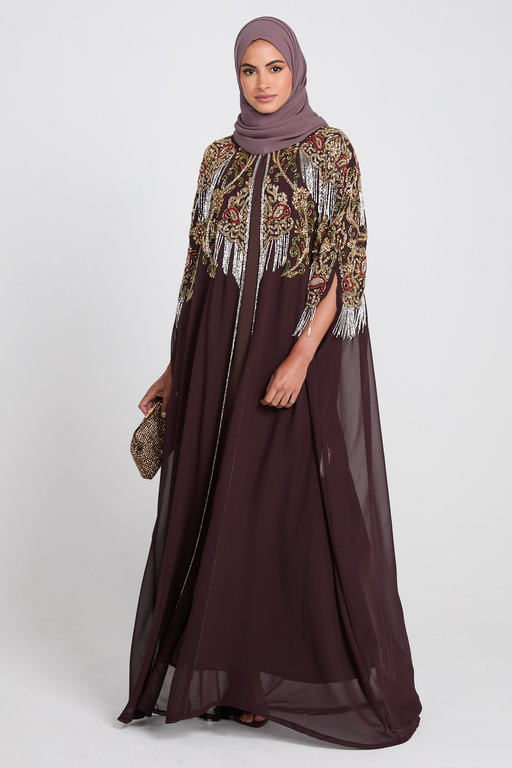 Luxury Embellished Cape – Brown Mahogany