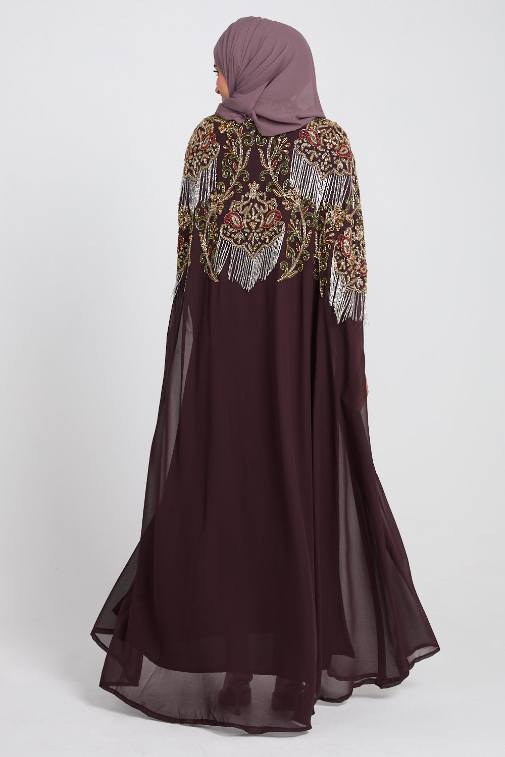 Luxury Embellished Cape – Brown Mahogany