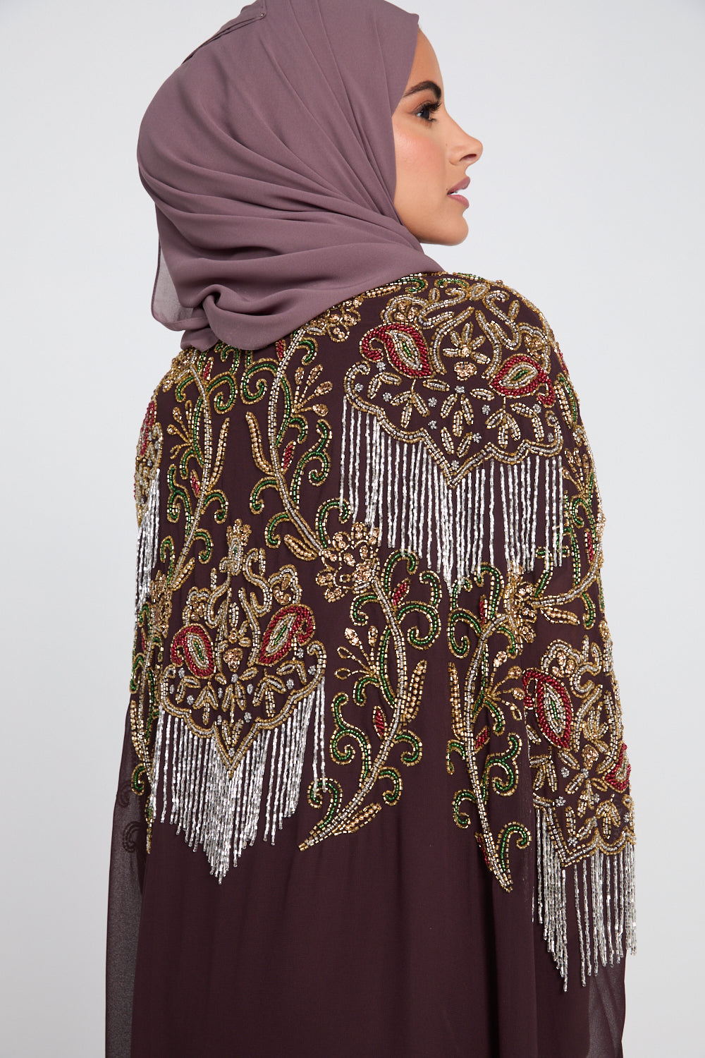 Luxury Embellished Cape – Brown Mahogany