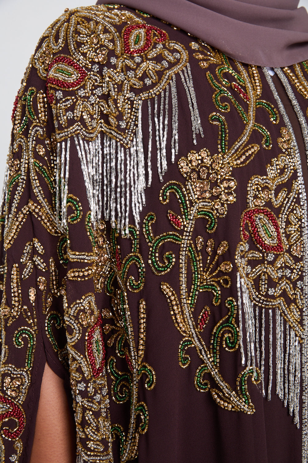 Luxury Embellished Cape – Brown Mahogany