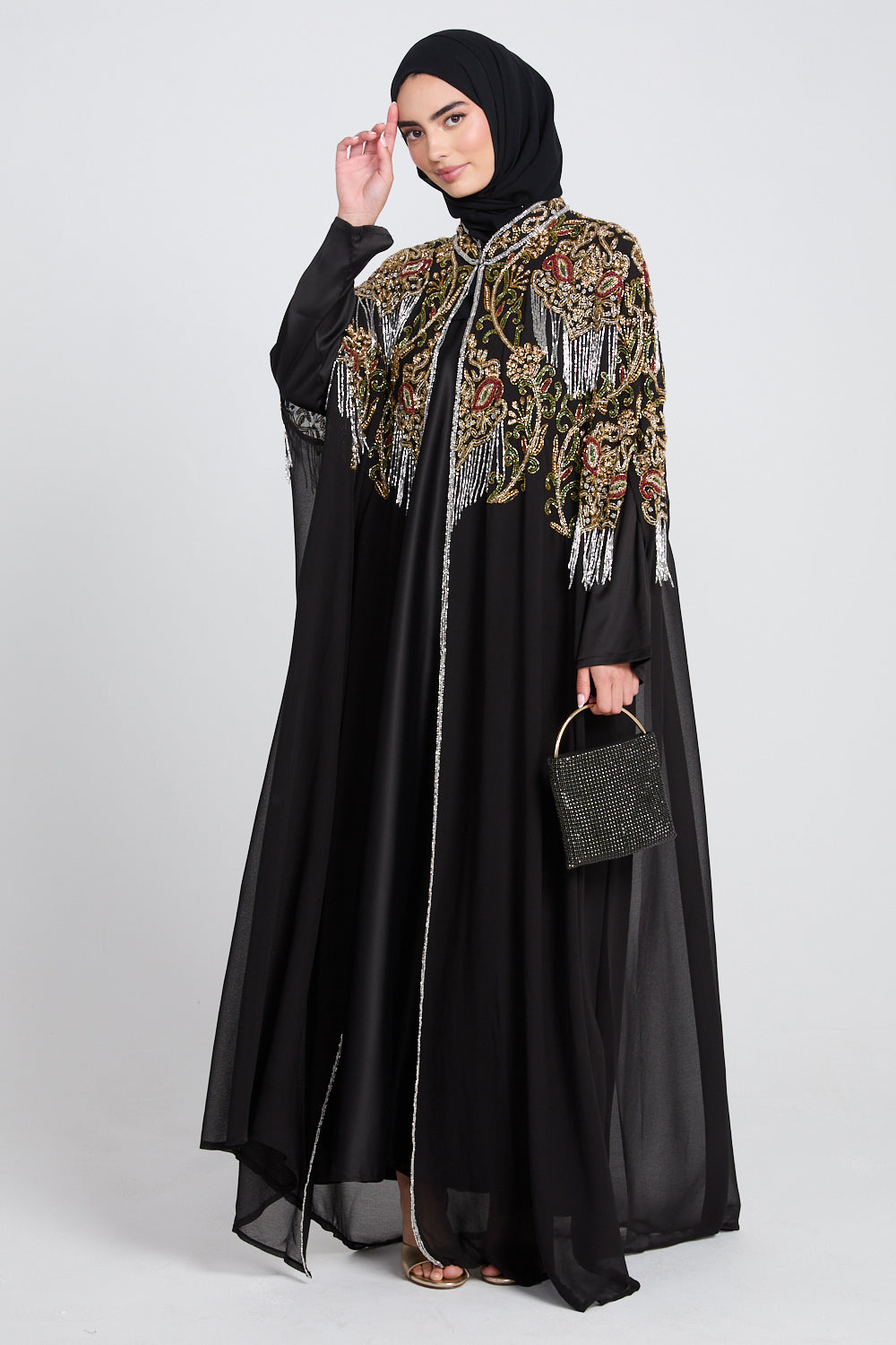 Luxury Embellished Abaya – Black Pearl