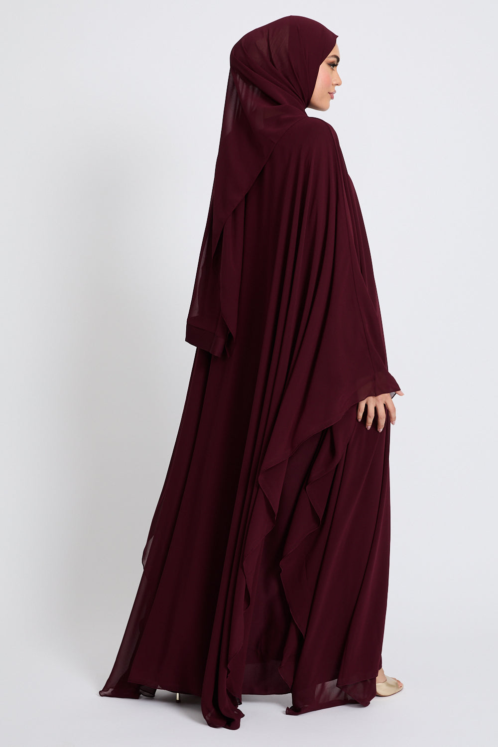 Closed Butterfly Cut Overlay Abaya – Burgundy
