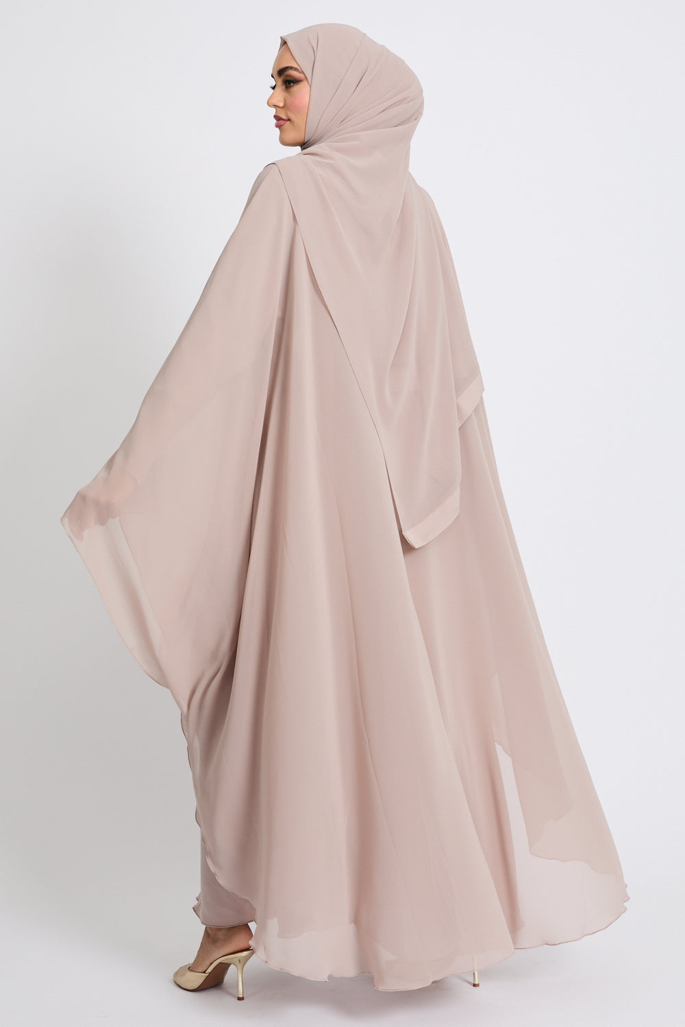 Closed Butterfly Cut Overlay Abaya – Dirty Beige
