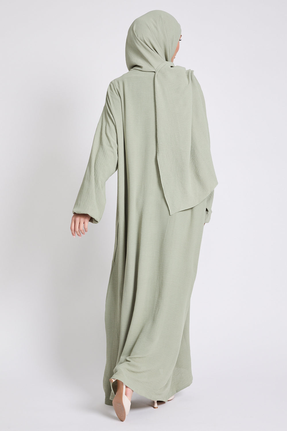 Closed Front Zip Abaya with Hijab – Pistachio Green