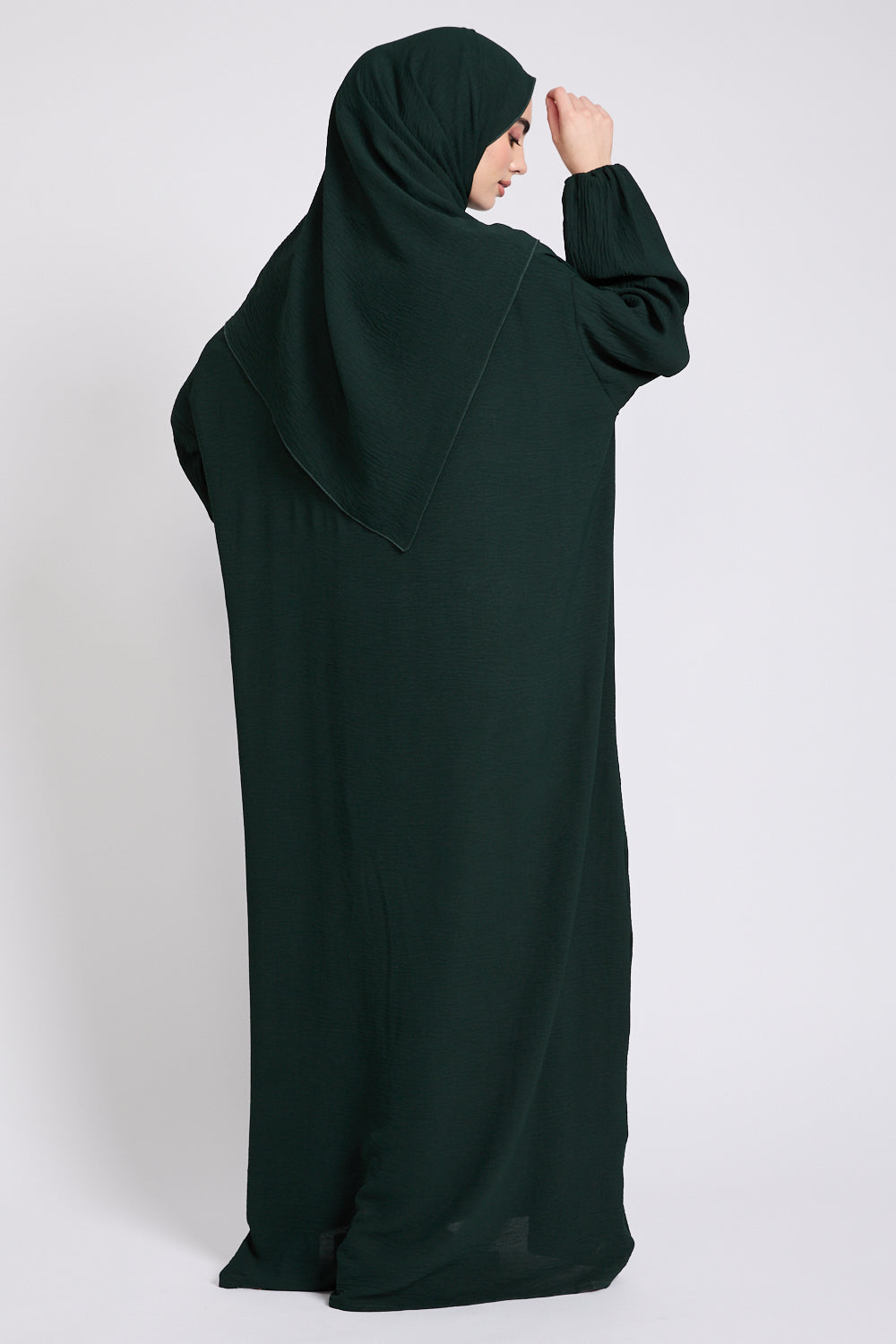 Closed Front Zip Abaya with Hijab – Dark Green