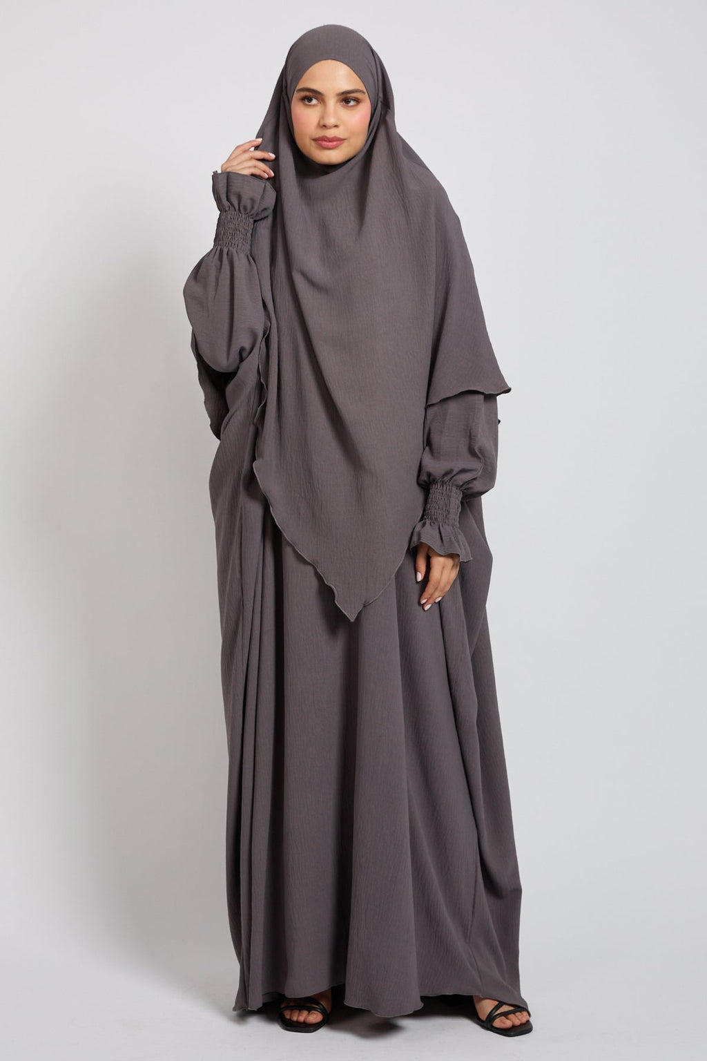 Grey Abaya and Two-Layer Khimar Set