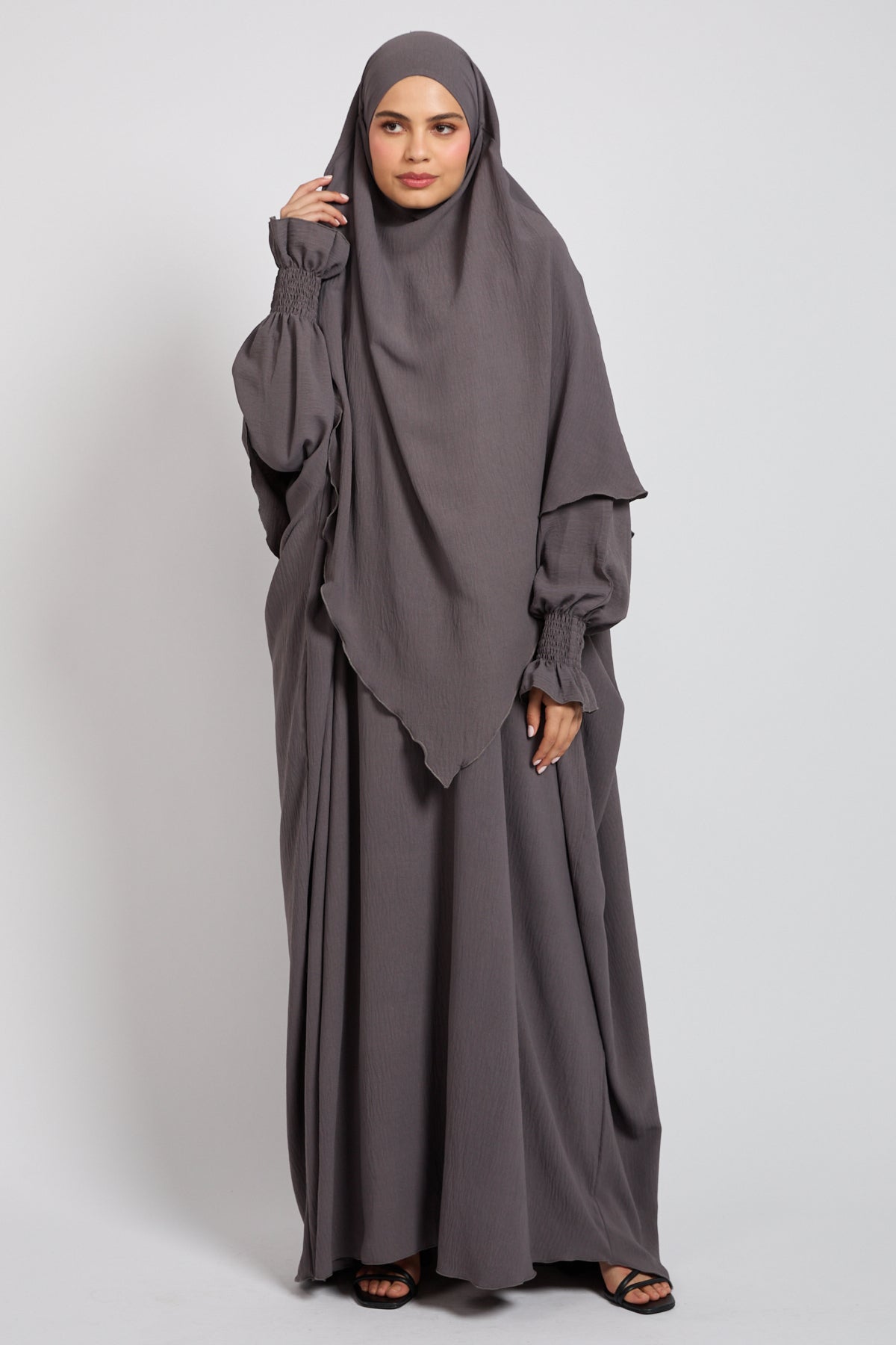 Grey Abaya and Two-Layer Khimar Set