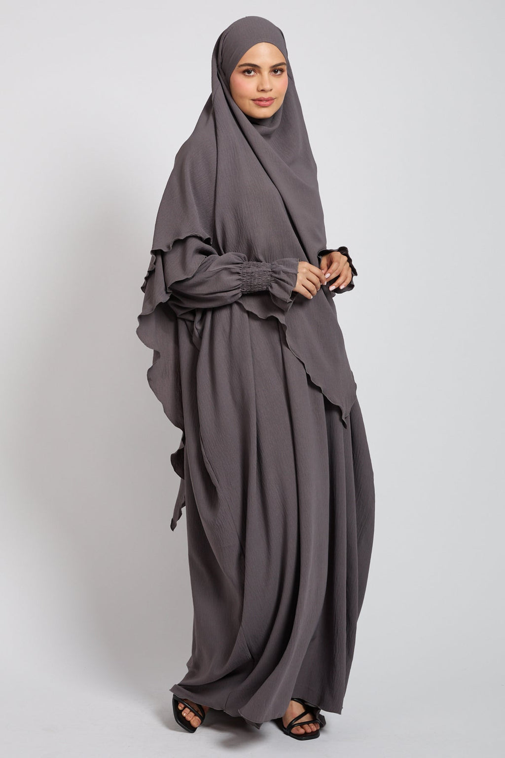 Grey Abaya and Two-Layer Khimar Set