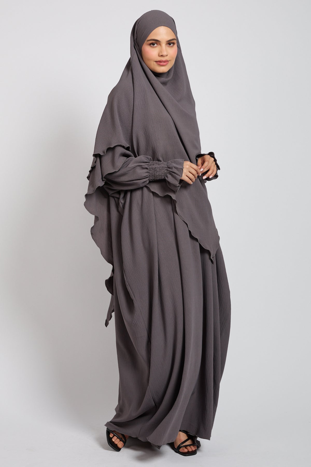 Grey Abaya and Two-Layer Khimar Set