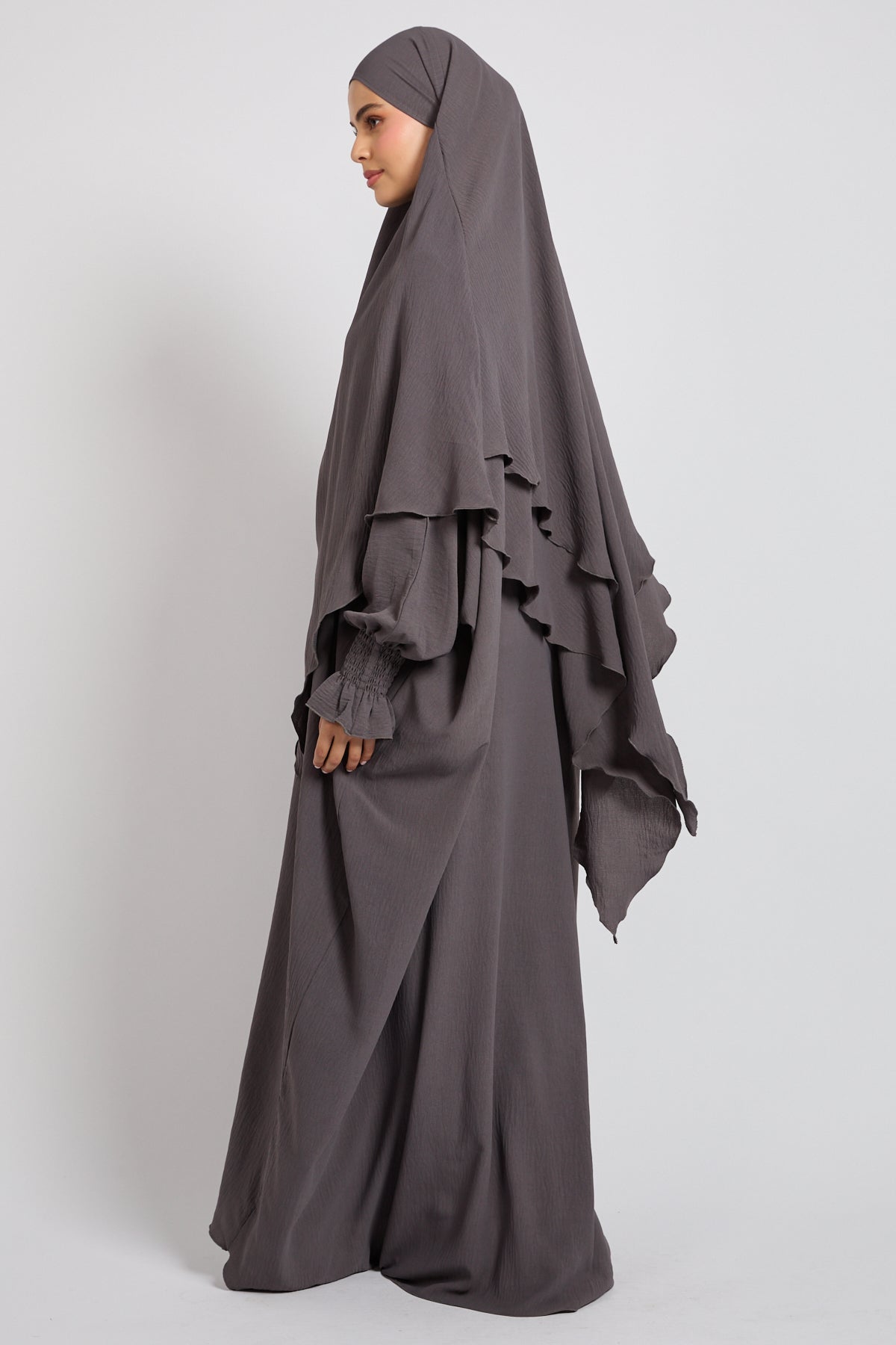 Grey Abaya and Two-Layer Khimar Set
