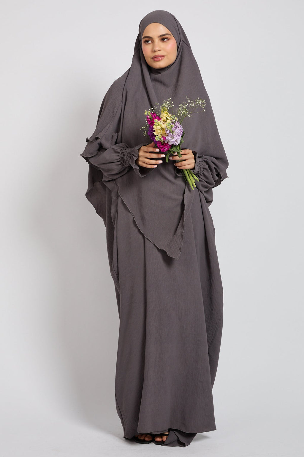 Grey Abaya and Two-Layer Khimar Set
