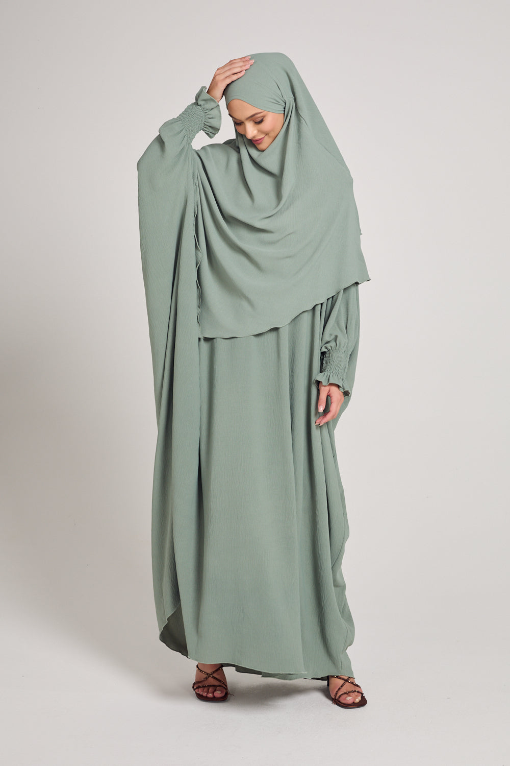 Pistachio Abaya and Two-Layer Khimar Set