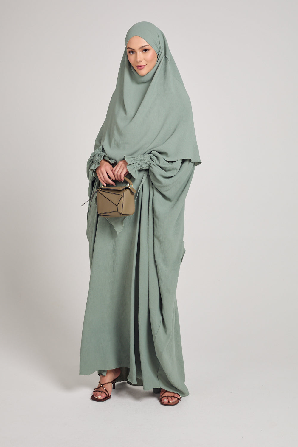 Pistachio Abaya and Two-Layer Khimar Set